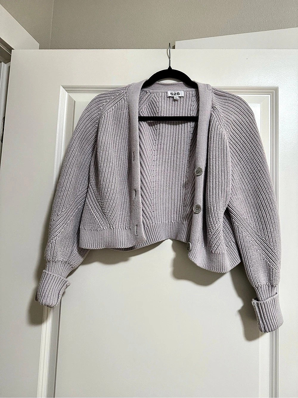 525 America Brooke Balloon Sleeve Cotton Cardigan Gray Small